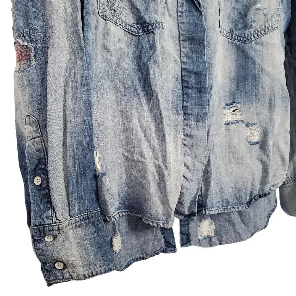 Cloth & Stone Size S Shirt Chambray Button Down Distressed Roll Tab Split Tail - Picture 5 of 12